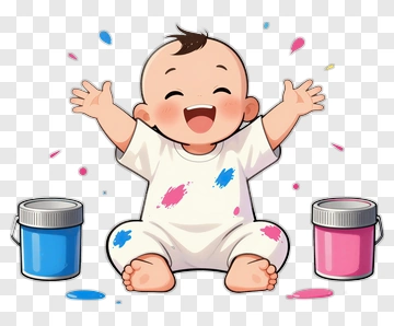 Happy Baby Playing With Paint PNG