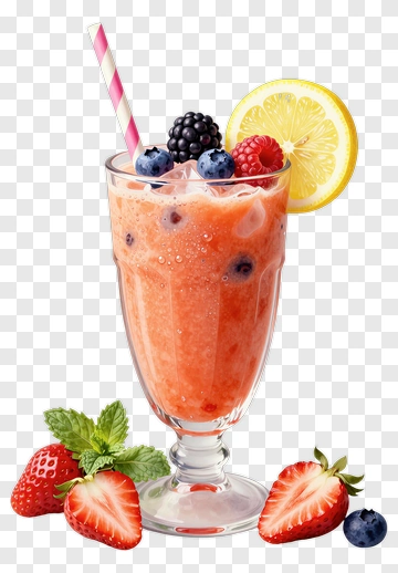Strawberry Smoothie With Berries And Lemon Slice PNG