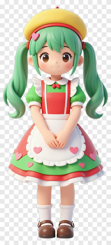 3D Girl In Cute Dress With Hearts PNG