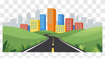 Colorful Cityscape With Winding Road PNG