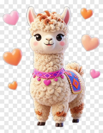 Cute Cartoon Alpaca Surrounded By Hearts PNG