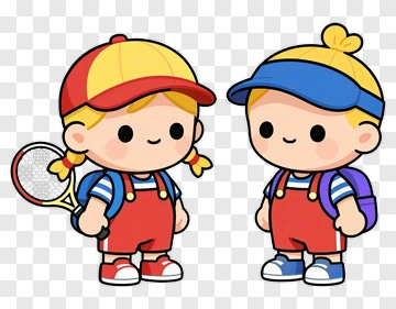 Cartoon Children With Tennis Racket PNG