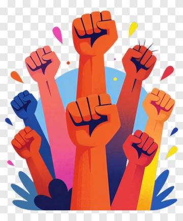 Colorful Raised Fists Symbolizing Unity PNG