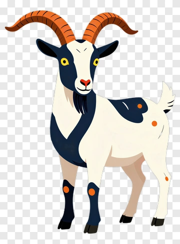 Cartoon Goat With Curved Horns PNG