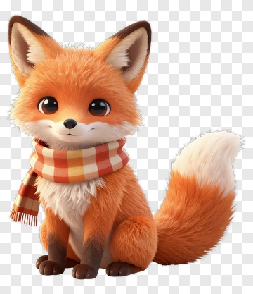 Cute Cartoon Fox Wearing A Scarf PNG