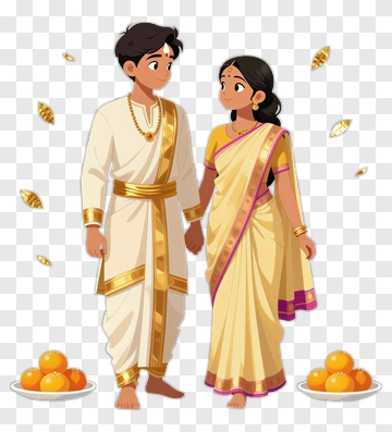 Couple In Traditional Attire With Sweets PNG