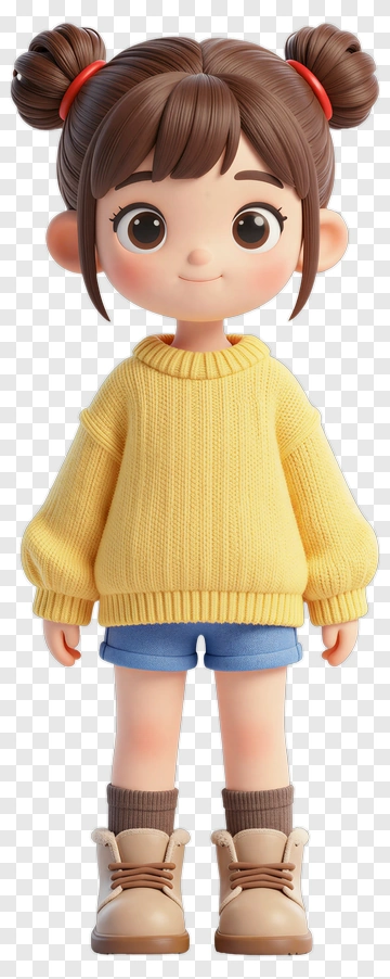 3D Girl In Yellow Sweater And Shorts PNG