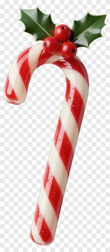 Christmas Candy Cane With Holly Berries PNG