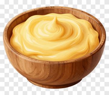 Yellow Creamy Dip In A Wooden Bowl PNG