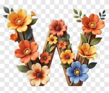 Floral Letter W Decoration PNG