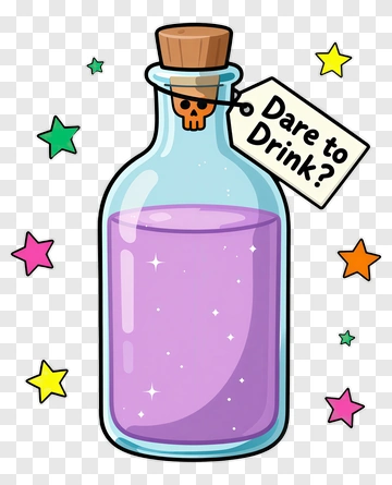 Cartoon Potion Bottle With Dare To Drink Sign PNG