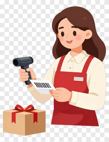 Cashier Scanning A Package PNG