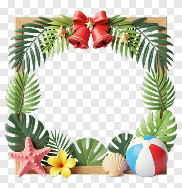 Beach-Themed Frame With Starfish And Beach Ball PNG