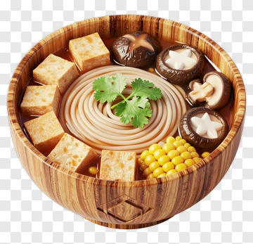 Bowl Of Noodle Soup With Tofu And Mushrooms PNG