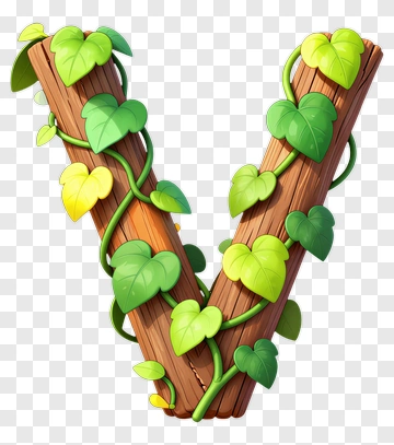 V-Shaped Wooden Letter With Green Vines PNG