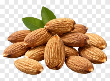 Raw Almonds With Green Leaves PNG