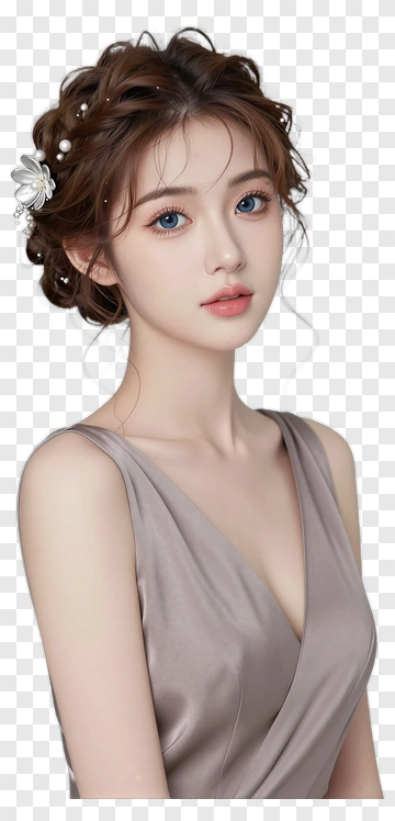 Elegant Woman With Styled Hair And Dress PNG