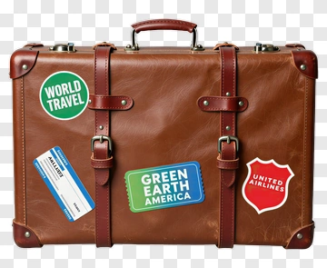 Brown Travel Suitcase With Stickers PNG