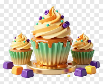 Colorful Cupcakes With Decorative Toppings PNG
