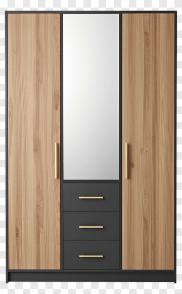 Modern Wardrobe With Mirror And Drawers PNG