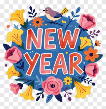New Year Floral Design With Bird PNG