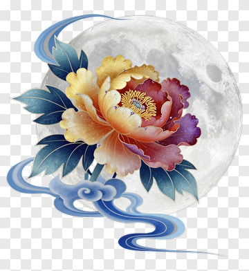 Colorful Flower Against A Full Moon PNG