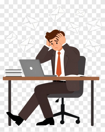Stressed Businessman Working At A Desk With Emails PNG