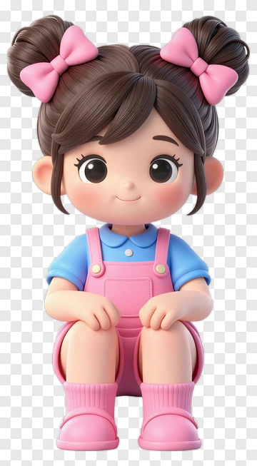 Cartoon Girl Sitting In Pink Overalls PNG