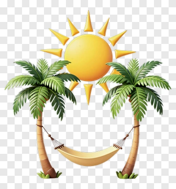 Tropical Scene With Palm Trees And Hammock Under The Sun PNG