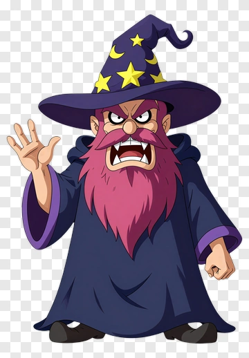 Angry Cartoon Wizard With A Purple Hat PNG