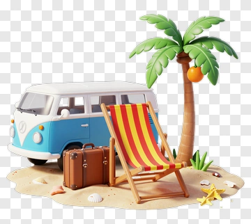 Beach Scene With Vintage Van And Deck Chair PNG