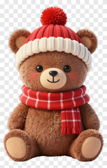 Cute Bear Wearing A Red Hat And Scarf PNG