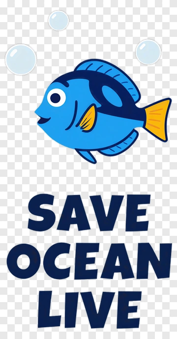 Cartoon Fish With Save Ocean Live Text PNG