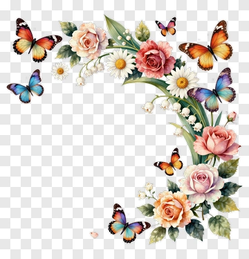 Floral Arrangement With Butterflies PNG