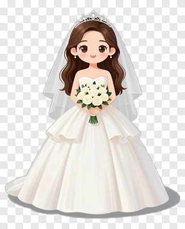 Cartoon Bride Holding A Bouquet PNG