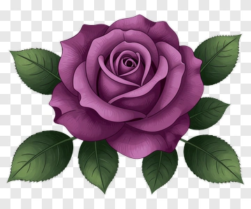 Purple Rose With Green Leaves PNG
