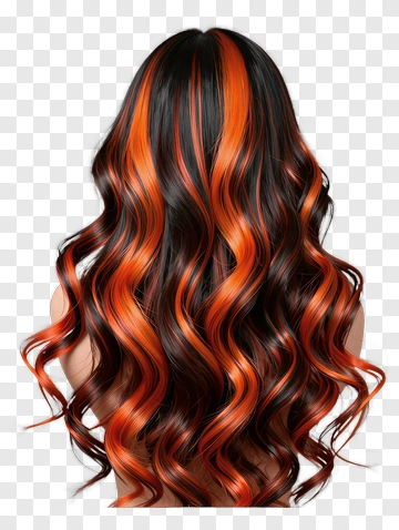 Long Wavy Hair With Orange And Black Highlights PNG