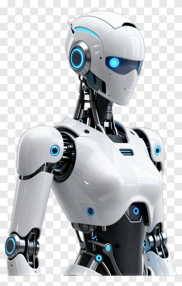3D Robot With Blue Accents PNG