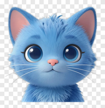 3D Blue Cat With Big Eyes PNG
