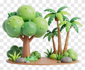 Colorful Cartoon Trees And Palm Plants PNG