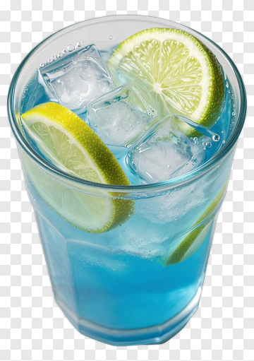 Blue Drink With Lime Slices And Ice Cubes PNG