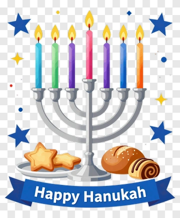 Happy Hanukah Menorah With Treats PNG