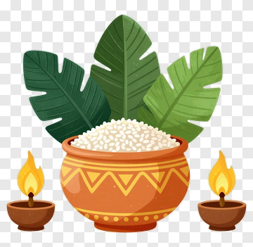 Clay Pot With Rice And Leaves PNG