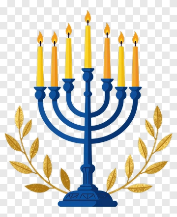 Blue Menorah With Candles And Golden Leaves PNG