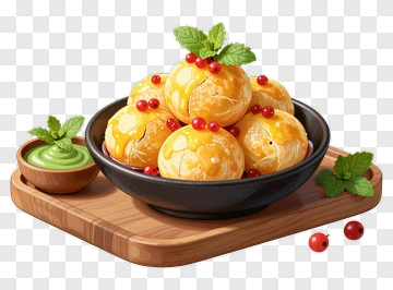 Delicious Dessert Balls With Mint And Sauce PNG