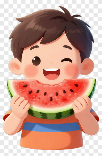 Cartoon Boy Holding Watermelon Slice PNG