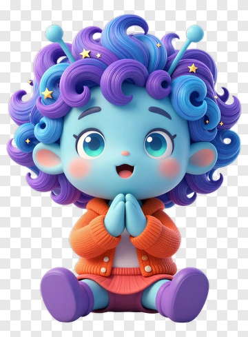 3D Cartoon Character With Colorful Hair PNG