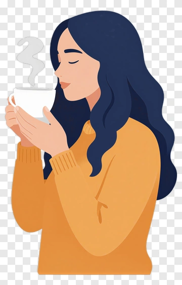 Woman Enjoying A Warm Beverage PNG