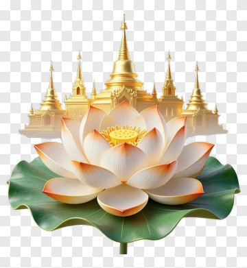 Lotus Flower With Golden Pagoda Background PNG