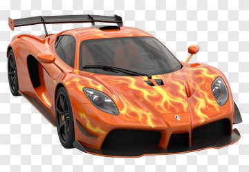 Orange Sports Car With Flame Design PNG